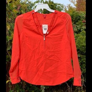Y2K Guess Red Orange Sheer Zip Front Blouse Long Sleeve Women’s Size Small NWT